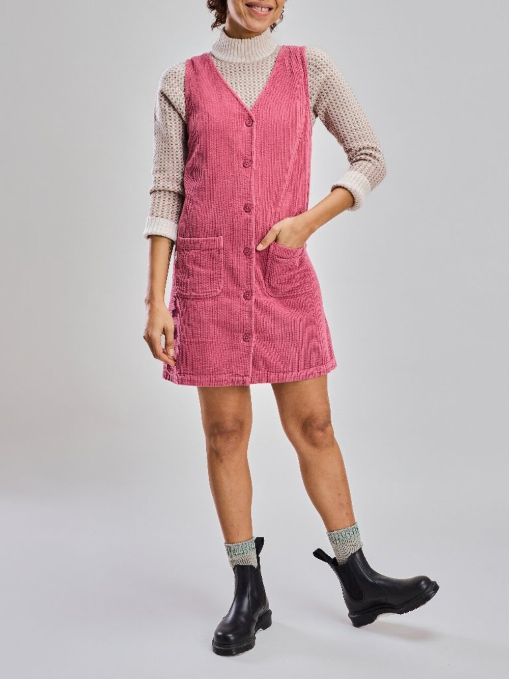 Organic Cotton Corduroy Pinafore Dress Bubble Gum Pink